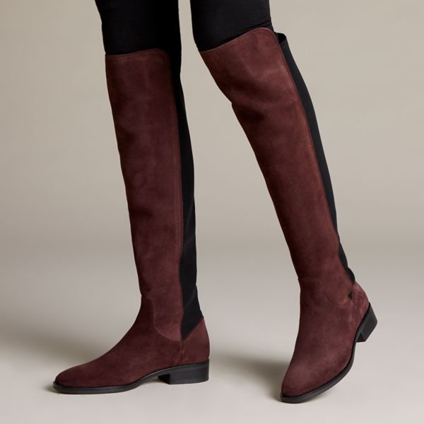 Clarks Womens Pure Caddy Knee High Boots Burgundy | UK-8546973